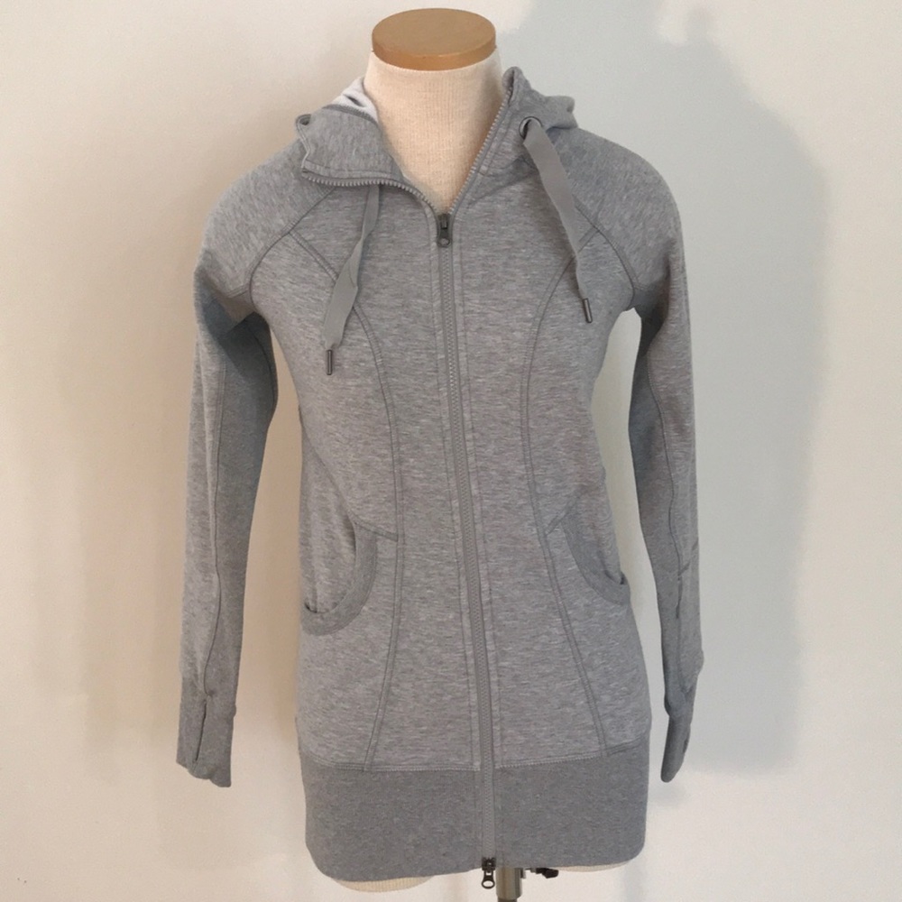 Athleta Heather Gray Longline Full-Zip Hooded Sweatshirt
